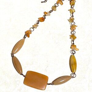 Genuine Orange Aventurine Bib Necklace, Large Geometric Gemstone & Copper Links